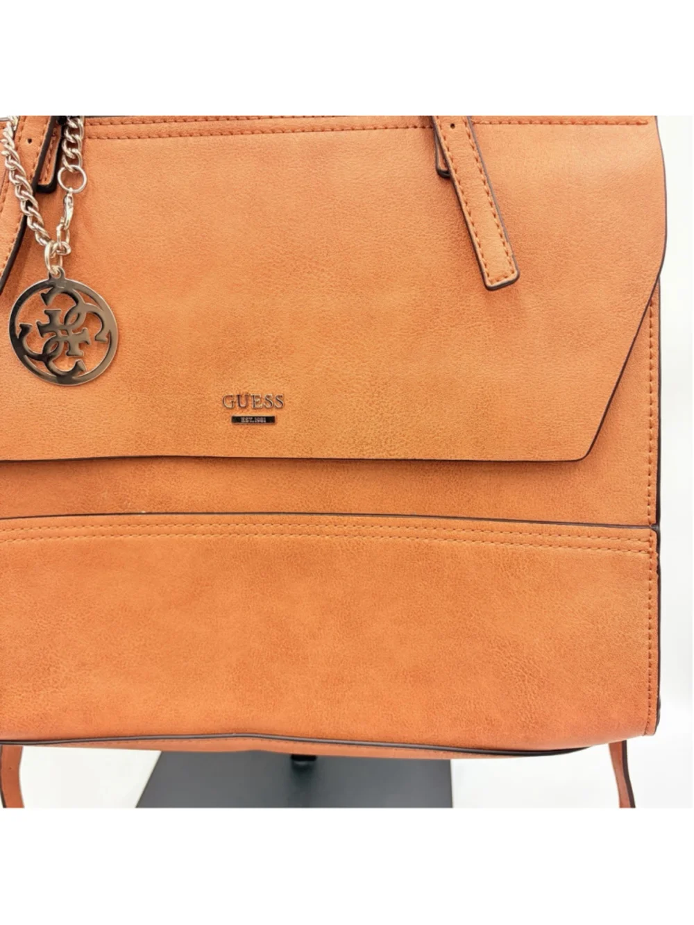 Guess Orange Shoulder Satchel Handbag With Gold-Tone